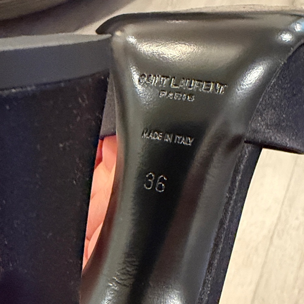Saint Laurent Black Satin Open-Toe Slide Heels - Picture 5 of 5
